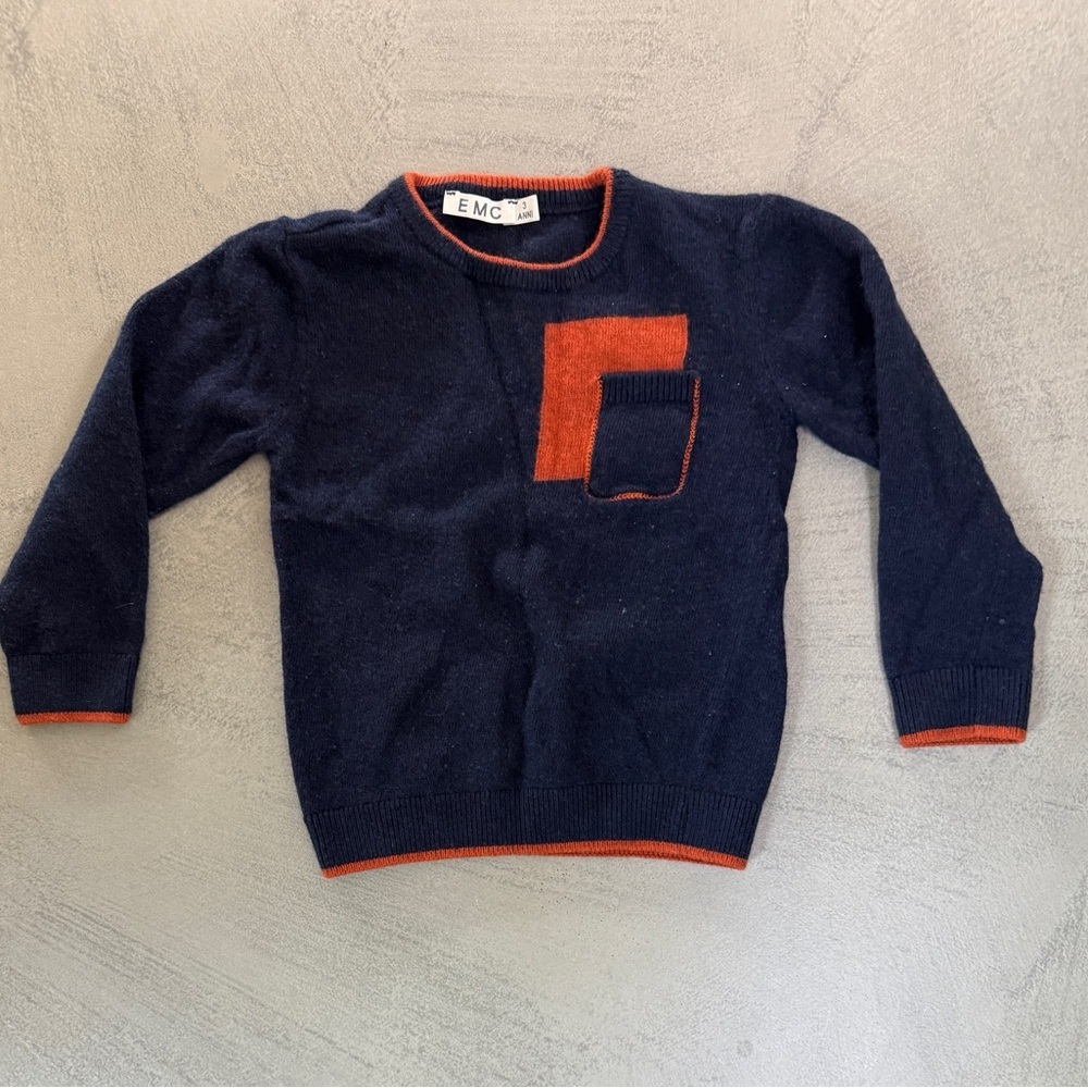 EMC Kids Cashmere Sweater Navy Blue With Orange Detail